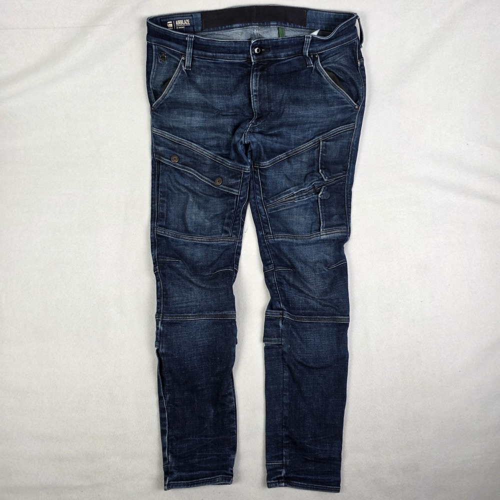 G Star Raw Airblaze 3d Skinny Jeans Mens 35x32 Blue Fade Skater Grunge Pockets
